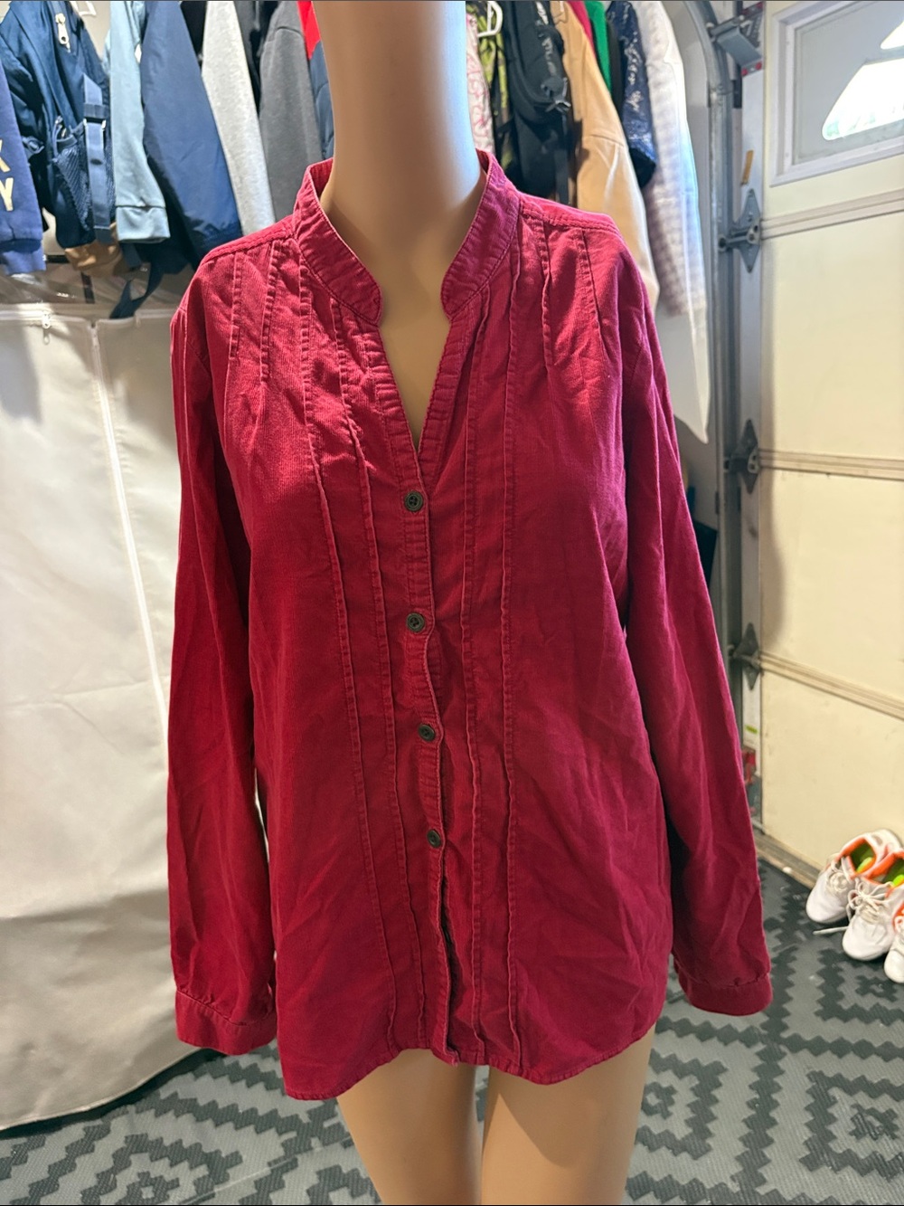 St. John's Bay Deep Red Button-Front Pintuck Shirt